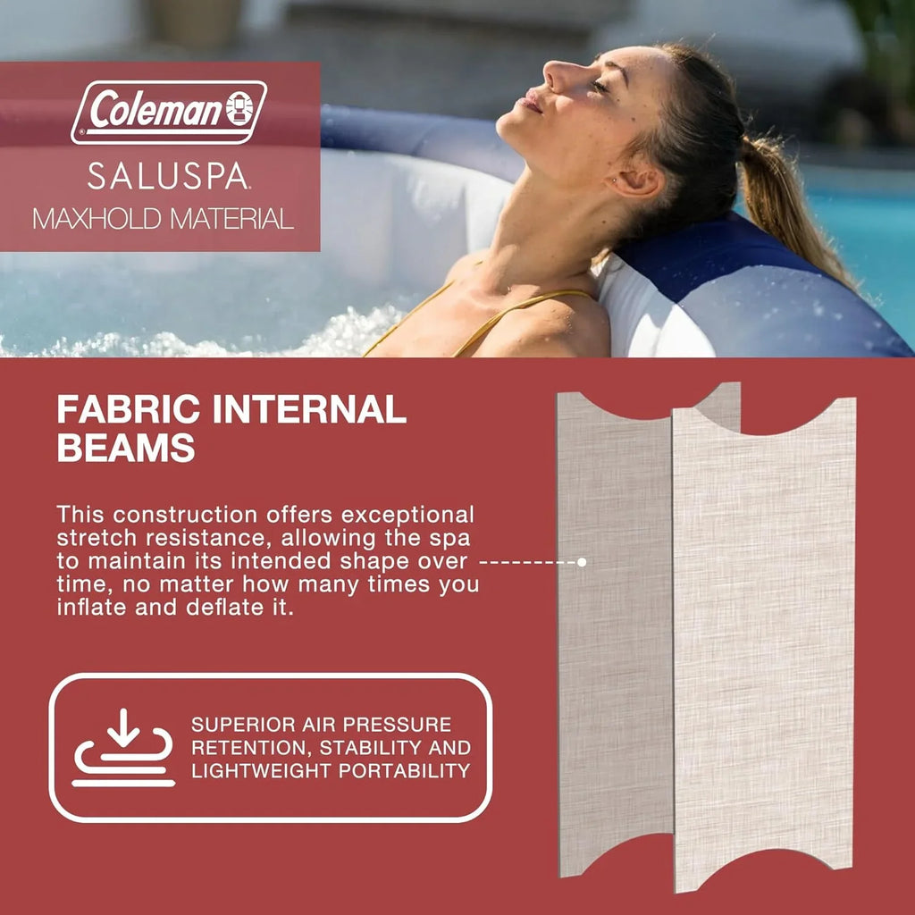 4 to 6 Person Inflatable Hot Tub Square Portable Outdoor Spa with 114 Soothing AirJets and Insulated Cover, Gray-Coleman