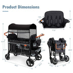Wagon Stroller for 4 Kids, All-Terrain Wagon for Toddler with Canopy, Parent Organizer, Shoulder Bag, Adjustable Handlebar, Phone Holder, High Seat & 5 Point Harness, Ultimate Quad (Black)