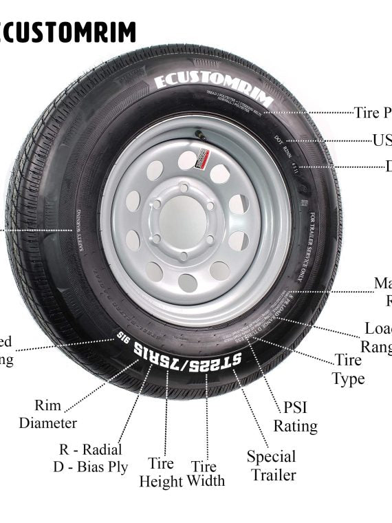 Trailer Tire On Rim ST205/75D15 F78-15 205/75-15 LRC 5 Lug Wheel Silver Mod