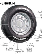 Trailer Tire On Rim ST205/75D15 F78-15 205/75-15 LRC 5 Lug Wheel Silver Mod
