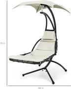 Best Choice Products Outdoor Hanging Curved Steel Chaise Lounge Chair Swing w/Built-in Pillow and Removable Canopy - Charcoal Gray