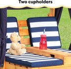 KidKraft Wooden Outdoor Double Chaise Lounge with Cup Holders, Kid's Patio Furniture, Honey with Navy and White Striped Fabric, Gift for Ages 3-8
