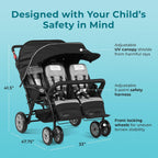 Compass Quad 4 Seat Stroller | 4-Seat Stroller for Daycare | Oversized UV Blocking Canopy | 5-Point Harness | Easy Loading | Storage Bucket | Teal