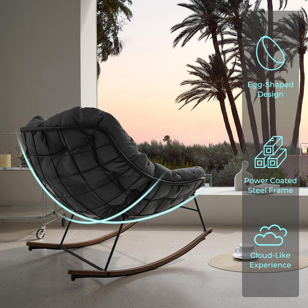 Grand patio Rocking Chair Outdoor, E-Coated Papasan Rocking Chair with Cushion