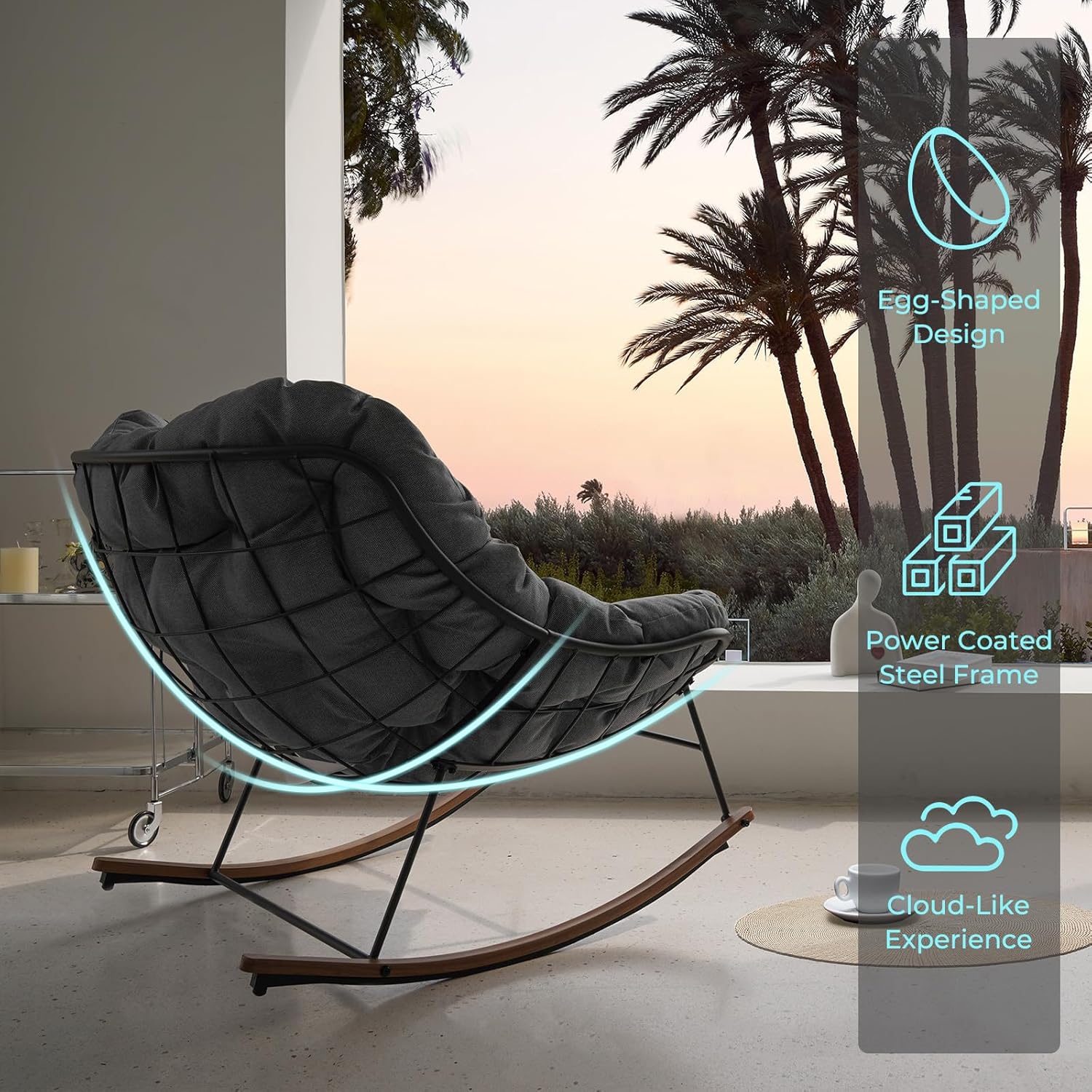 Grand patio Rocking Chair Outdoor, E-Coated Papasan Rocking Chair with Cushion