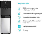 Avalon Bottom Loading Water Cooler Water Dispenser with BioGuard- 3 Temperature Settings - Hot, Cold & Room Water, Durable Stainless Steel Construction, Anti-Microbial Coating- UL Listed