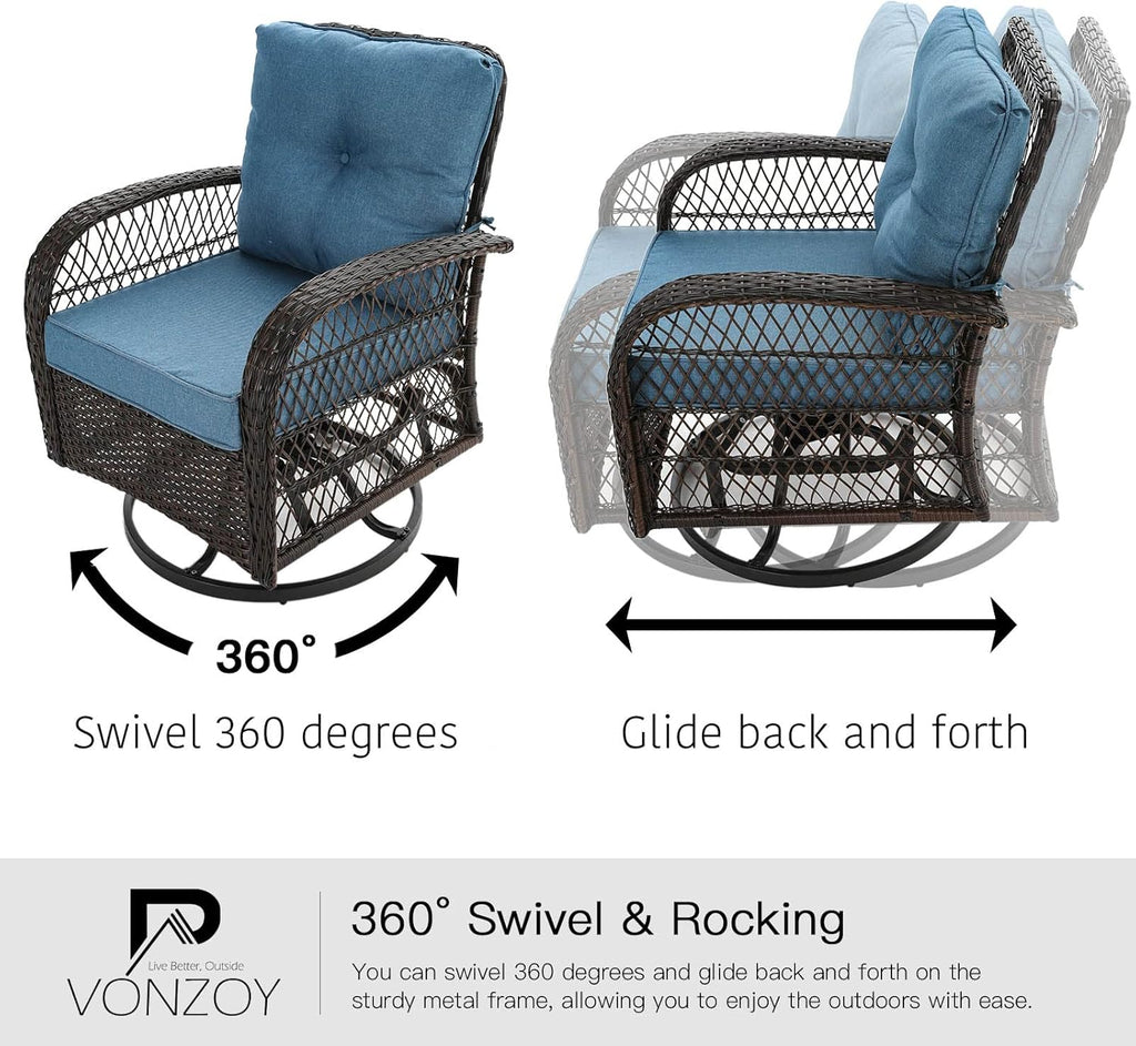 VONZOY 3 Pieces Patio Furniture Set with Rocking Chair, Thickened Cushions