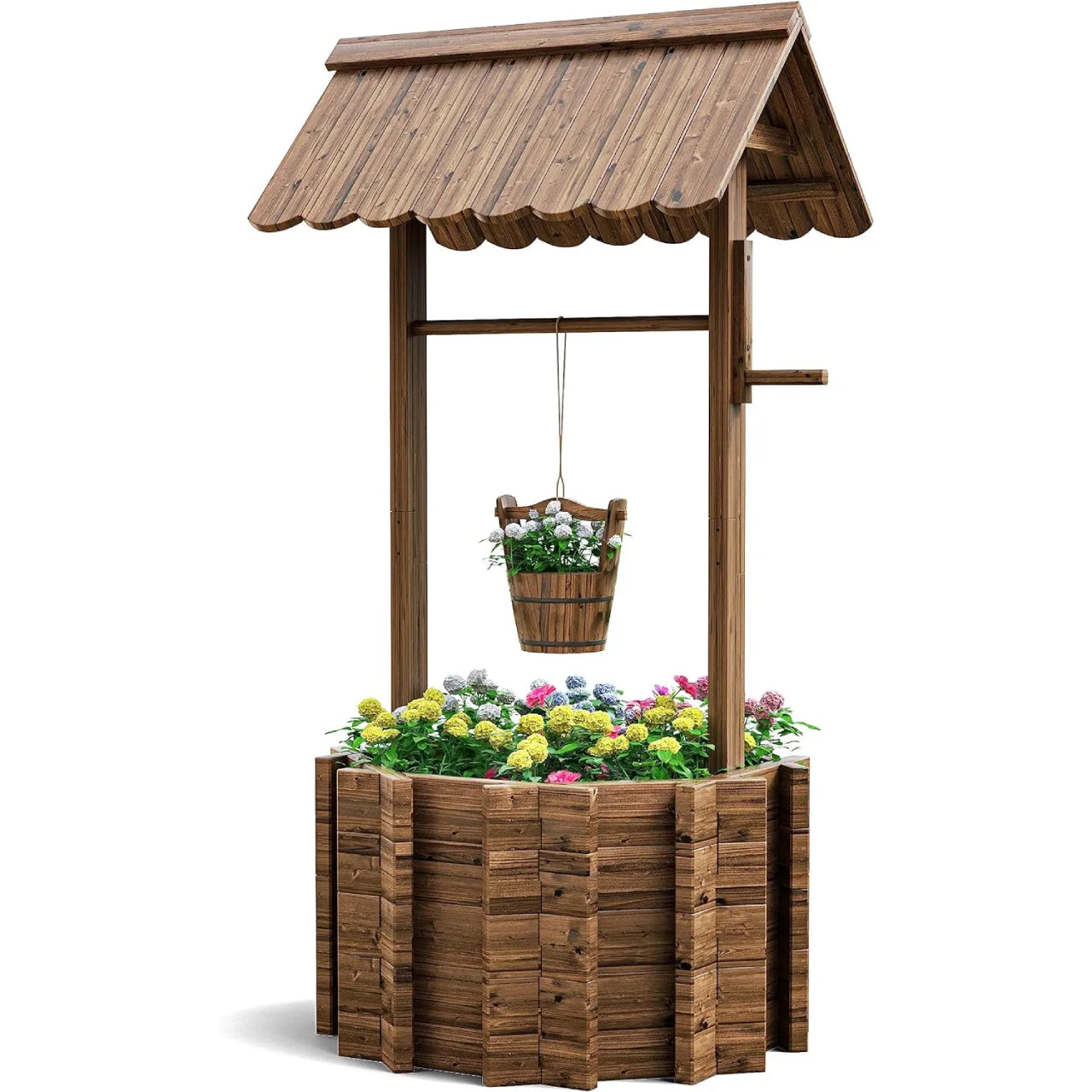 UDPATIO Wishing Wells for Yard, Large Wooden Wishing Well Planter for Outdoors