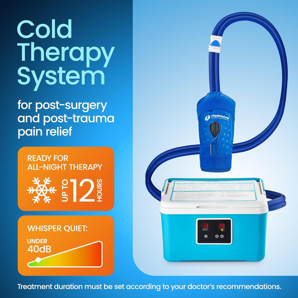 PhysioNatural Cold Therapy Machine - Wearable, Adjustable Knee Pad — Cooler Pump with Digital Timer