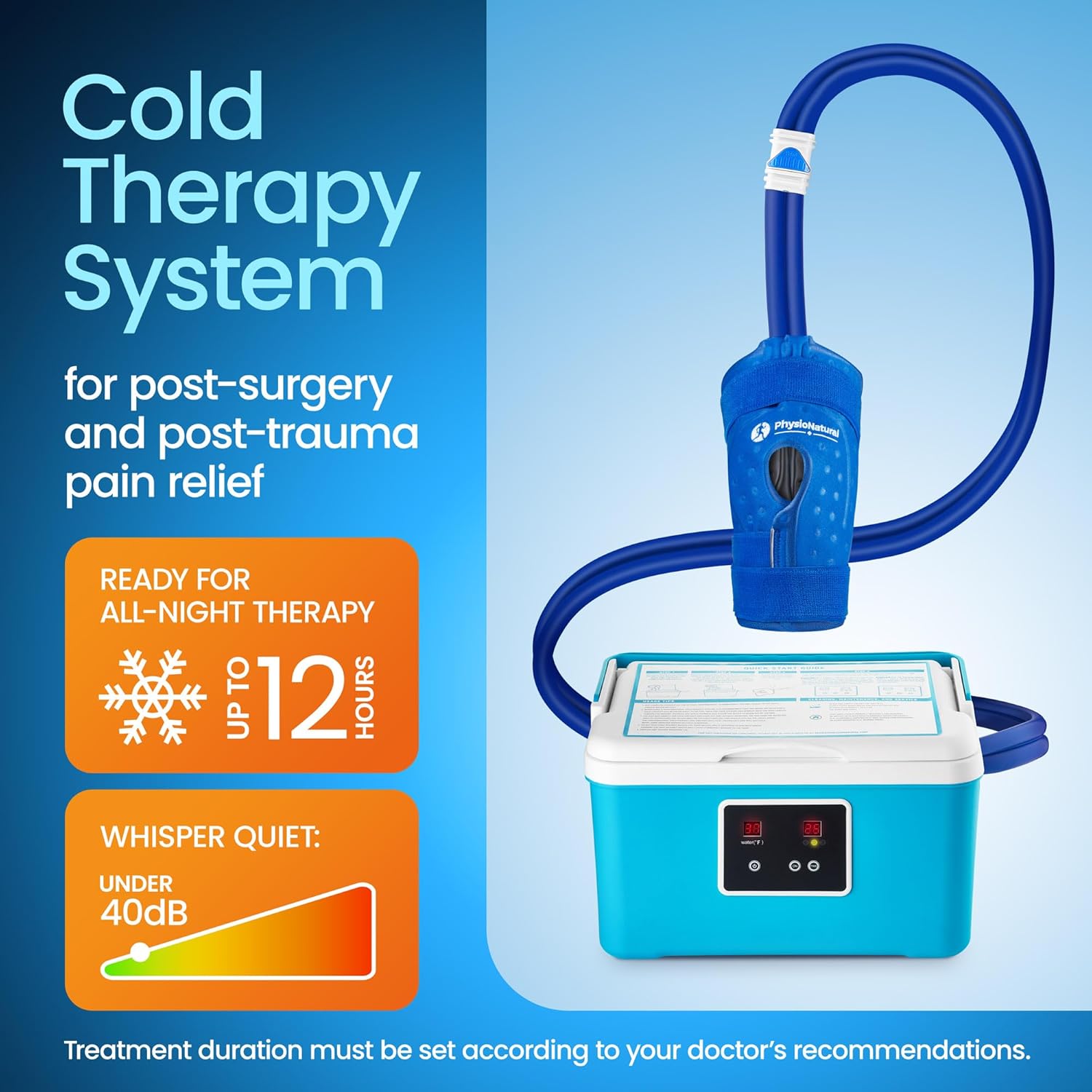 PhysioNatural Cold Therapy Machine - Wearable, Adjustable Knee Pad — Cooler Pump with Digital Timer