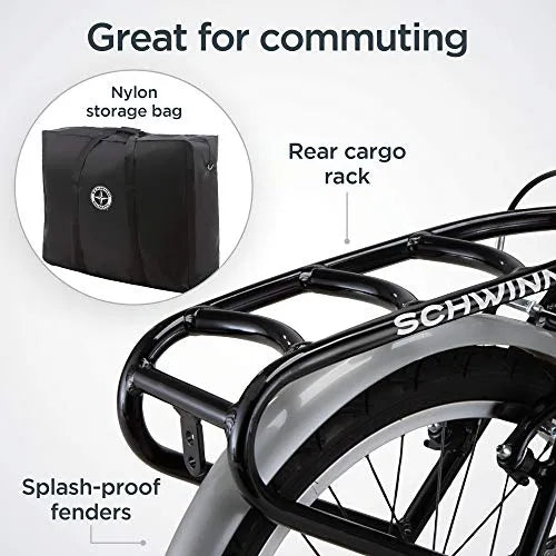 Schwinn Loop 7-Speed Folding Bike, 20′′ Wheels, Step-Through Frame, Rear Cargo Rack, Lightweight for Adults