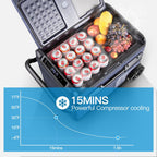 Portable 12V Car Refrigerator Freezer, 37 Qt, Dual Zone, App Control, for Camping & Travel, Dark Blue/Black