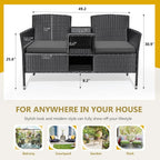 Flamaker Outdoor Furniture Patio Loveseat Wicker 2-Seat with Built-in Table and Cushions Rattan Porch Chairs Bench for Balcony, Lawn, Backyard (Beige)