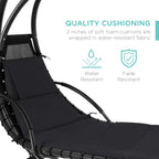 Best Choice Products Outdoor Hanging Curved Steel Chaise Lounge Chair Swing w/Built-in Pillow and Removable Canopy - Charcoal Gray