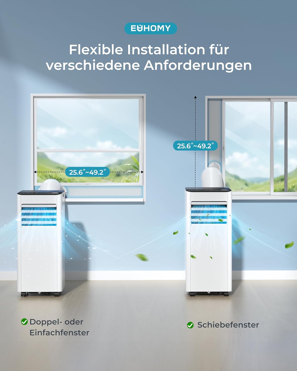 Mobile Air Conditioner with Exhaust Hose 7000 BTU 4-in-1 Mobile Air Conditioner Quiet Operation Digital Display + Remote Control Window Installation Set 24 Hour Timer for Rooms up to 20 m2