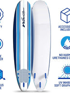 2025 Wavestorm 8ft Classic Surfboard // Foam Wax Free Soft Top Longboard for Adults and Kids of All Levels of Surfing