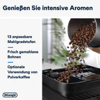 De'Longhi Magnifica Evo ECAM 292.81.B Volautomatische koffiemachine met LatteCrema melksysteem, 7 directe selectieknoppen voor cappuccino, espresso en andere koffiespecialiteiten, 2-kops functie, zwart