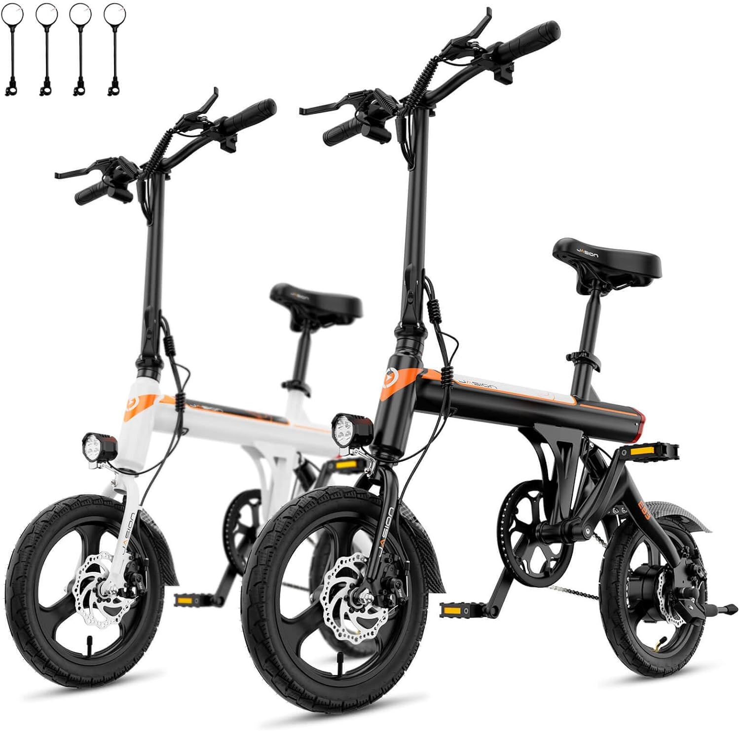 Jasion EB3 Electric Bike Adults 21mph, 500W Peak Motor, 270Wh Battery, Rear Suspension, 3 Levels Assist, 14" Folding Ebike for Adults and Teens, Complies to UL2849