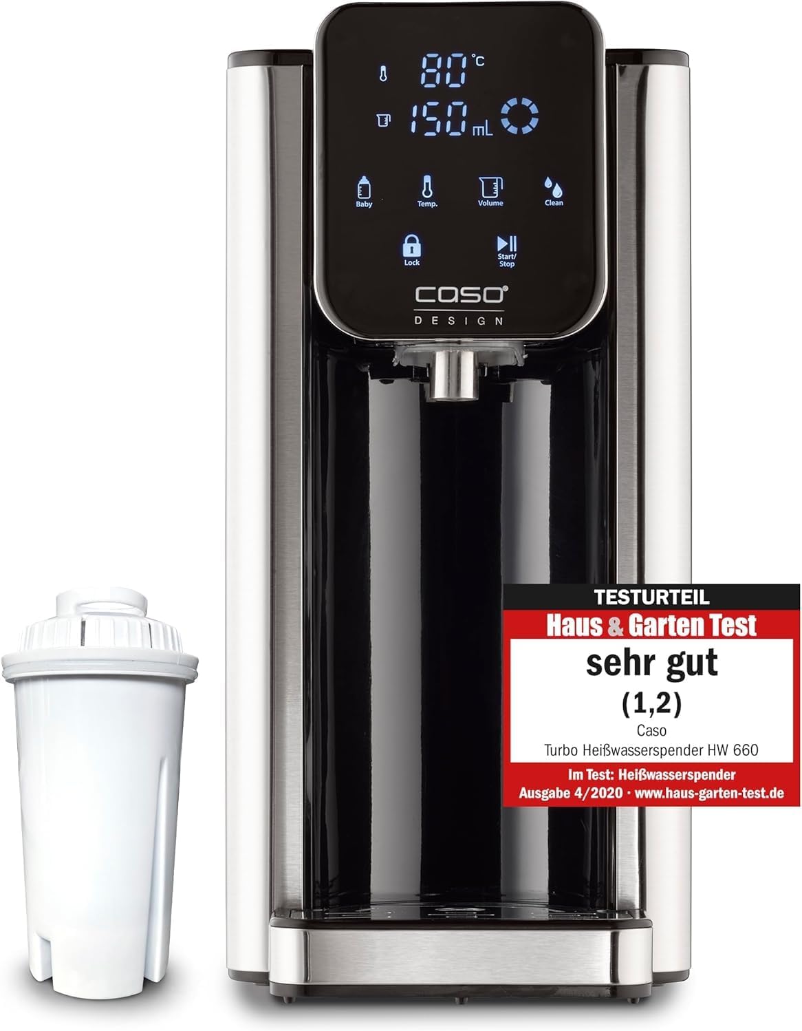 CASO HW 660 Hot Water Dispenser - Hot Water in a few seconds, Saves up to 50% Energy Compared to Kettles, 8 Quantity Dispenses, Suitable for Baby Food, Integrated Descaling Reminder