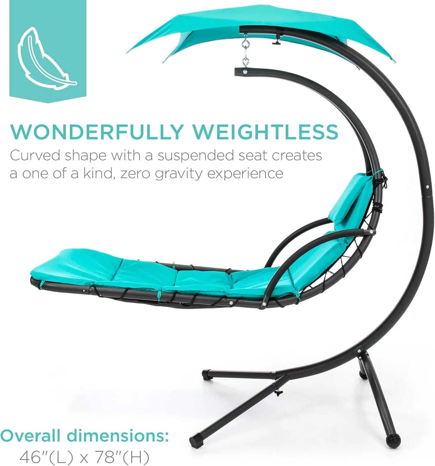 Best Choice Products Outdoor Hanging Curved Steel Chaise Lounge Chair Swing w/Built-in Pillow and Removable Canopy - Charcoal Gray