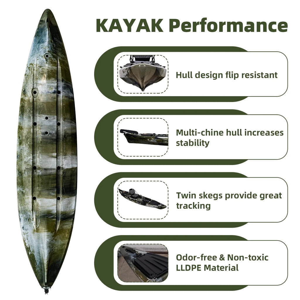 Garvee 13FT Fishing Kayaks, Sit on Top Kayak for Adults with Paddle Comfortable Seat, Capacity of 400LBS, Hard Shell Recreational Ocean Kayak Boat
