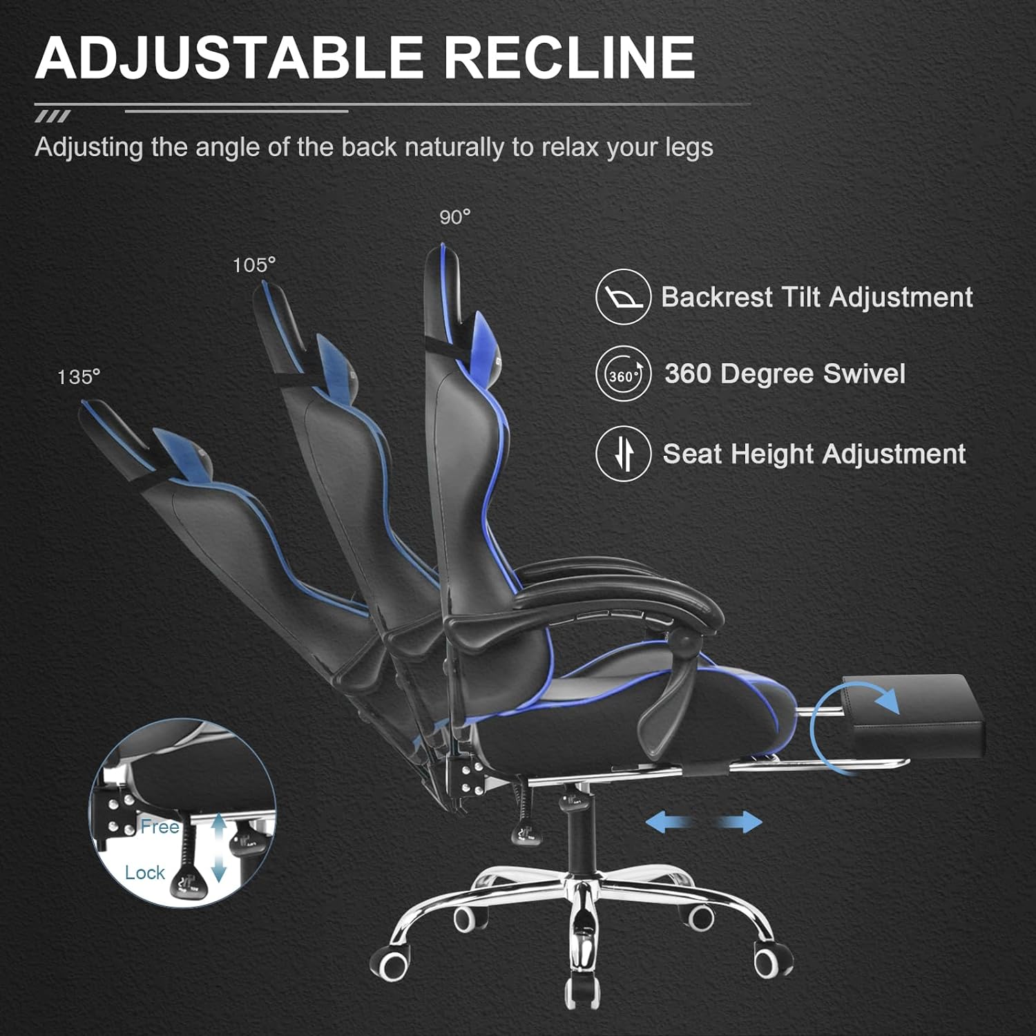 GTPLAYER Gaming Chair, Computer Chair with Footrest and Lumbar Support, Height Adjustable Game Chair with 360  -Swivel Seat and Headrest and for Office or Gaming (White)