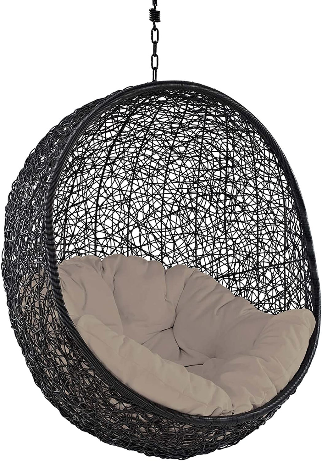 EEI739BEISET Encase Wicker Rattan Outdoor Patio Porch Lounge Egg, Swing Chair with Stand, Beige