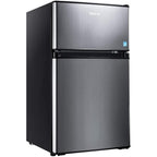 g Mini Fridge with Freezer, 3.1 Cu.Ft Small Refrigerator, Compact Refrigerator with LED Light, 2 doors, Mini Fridge for Bedroom, Office, Dorm, RV, Garage, Stainless Steel Sliver -HPVFR310