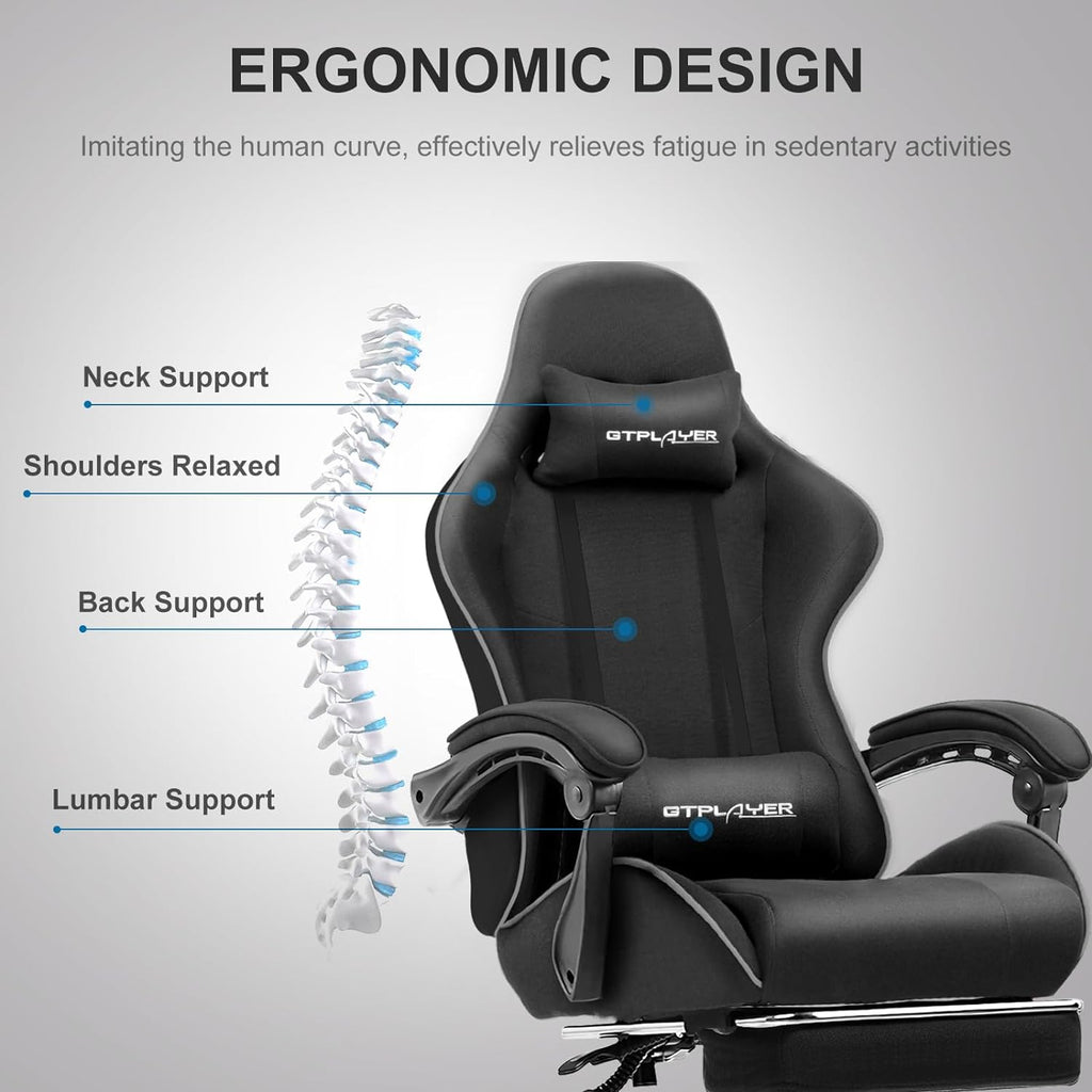 GTPLAYER Gaming Chair, Computer Chair with Footrest and Lumbar Support, Height Adjustable Game Chair with 360  -Swivel Seat and Headrest and for Office or Gaming (White)