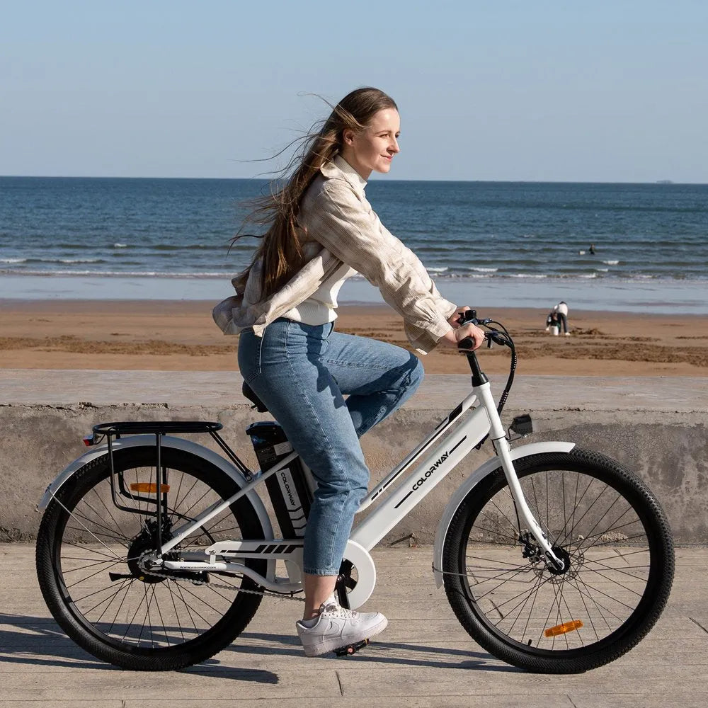 COLORWAY BK8 Women’s 26′′ Electric Bike, 500W Motor, 36V 12Ah Battery, Steel Frame, Disc Brakes