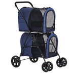 42 Double Pet Stroller for 2 Dogs & Cats,4 Wheels Dog Strollers Folding Travel Cat Stroller with Suspension System,Navy Blue