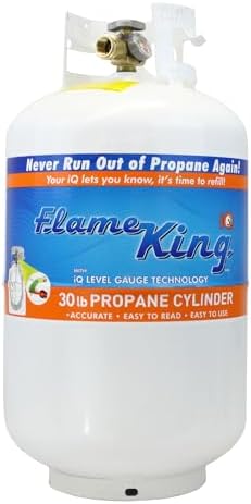 2025 Flame King YSN330 30lb Steel Propane Tank Cylinder with Gauge and OPD Valve for Grills and BBQs  Camping  Fishing  & Outdoor Activities  White