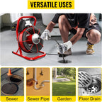 Drain Cleaner Machine, 75 Ft x 3/8 Inch Drain Cleaning Machine Fits 1 to 4 Inch Pipes, Portable Drain Auger Cleaner with 4 Cutters, Electric Drain Clog Remover Plumbing Tool