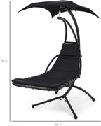 Best Choice Products Outdoor Hanging Curved Steel Chaise Lounge Chair Swing w/Built-in Pillow and Removable Canopy - Charcoal Gray