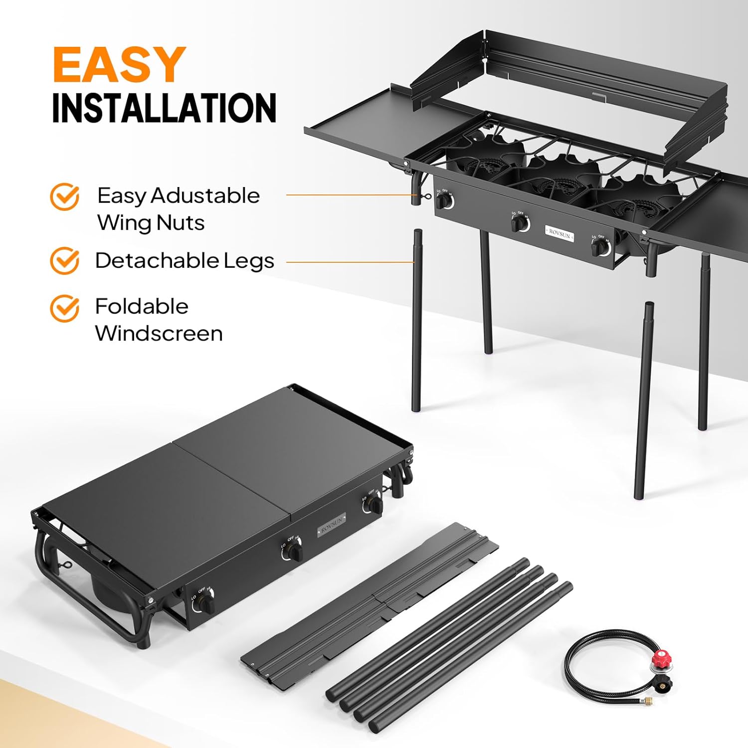 ROVSUN 3 Burner Gas Stove with 2 Side Shelves