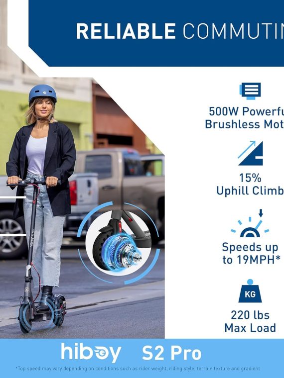 Electric Scooter, 500W Motor, 10′′ Solid Tires, 25 Miles Range, 19 Mph Folding Commuter Electric Scooter for Adults (Optional Seat)