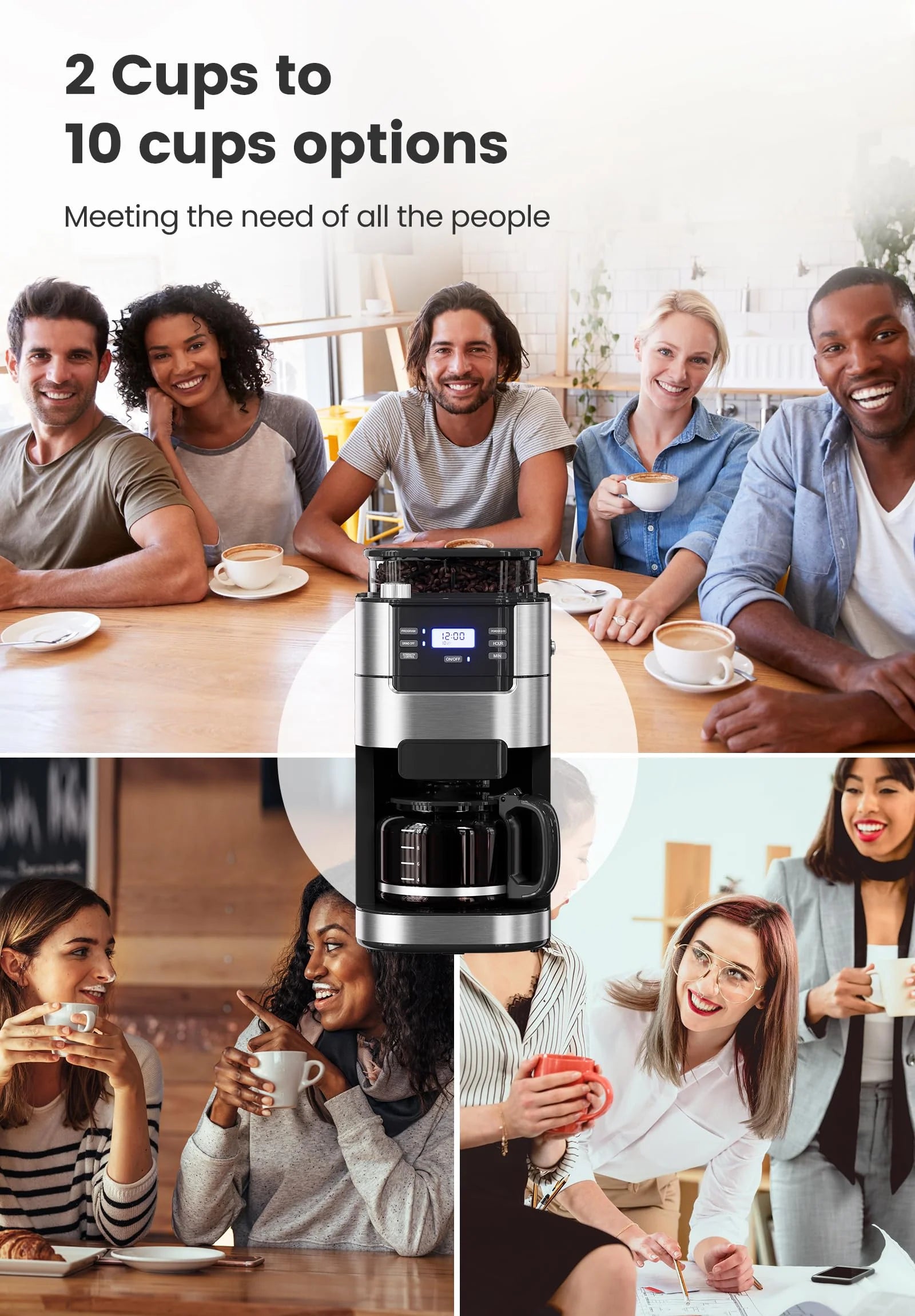 Gevi 10-Cup Coffee Maker with Built-in Grinder