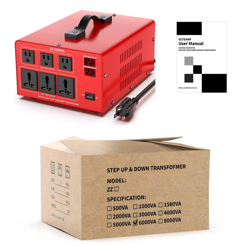 6000 Watt Voltage Converter Transformer Heavy Duty Step Up/Down Power Converter 220V to 110V, 110V to 220V with 3 US Outlets, 3 Universal Outlets, LCD Display, Circuit Breaker Protection