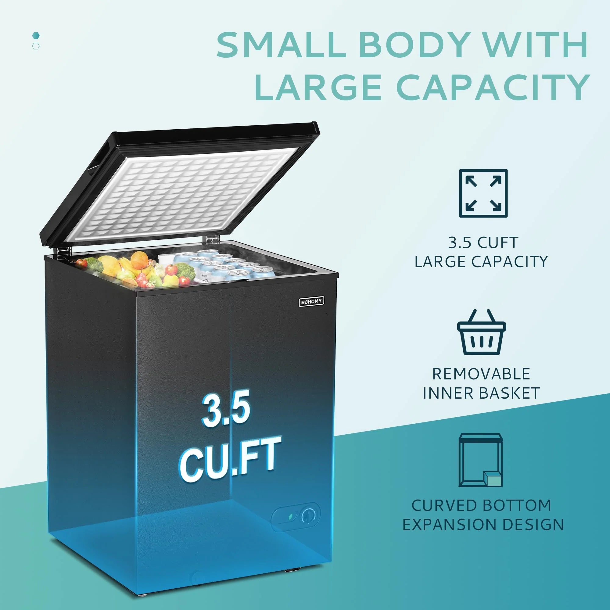 EUHOMY 3.5 Cu.Ft Chest Freezer with Removable Basket