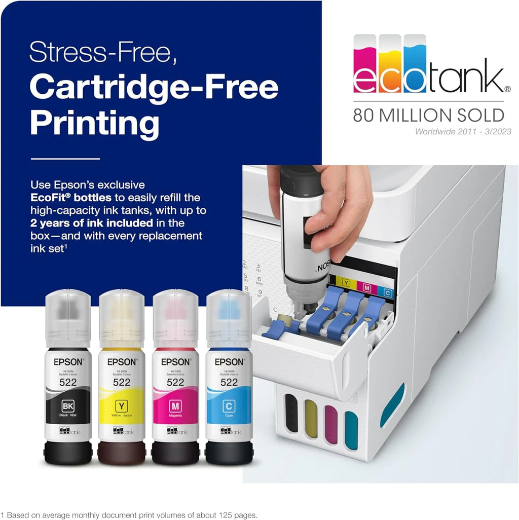 ET-4800 Wireless All-in-One Cartridge-Free Supertank Printer with Scanner, Copier, Fax, ADF and Ethernet – Ideal-for Your Home Office, White