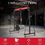 Garvee 1 Ton Adjustable Gantry Crane, 2200 lbs Capacity, Height Adjustable 96.5"-143.7", Portable Hoist for Factory, Construction, Warehouse, Auto Repair
