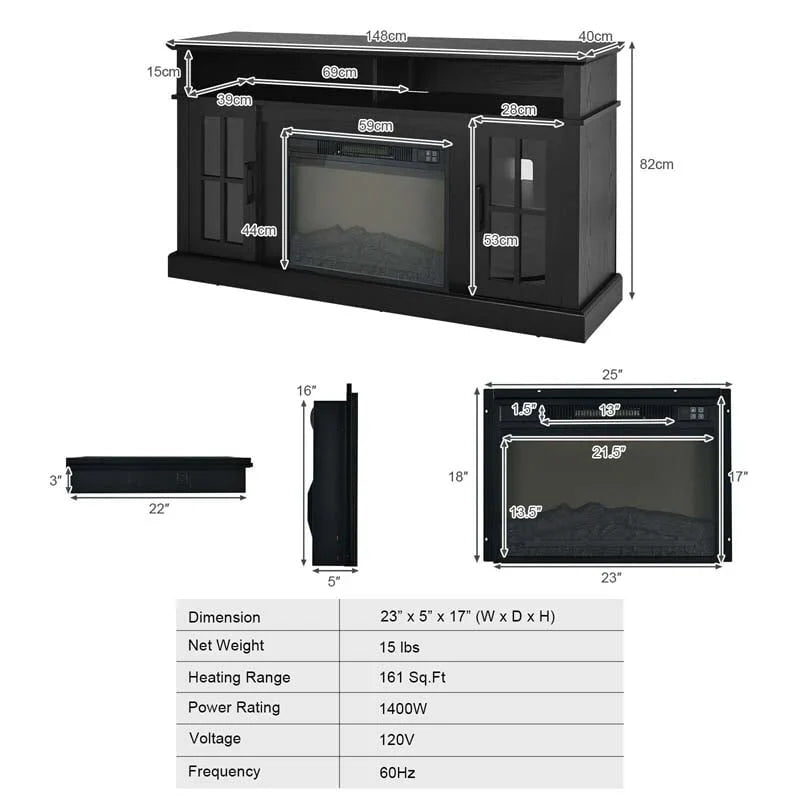 58" TV Console with 23" Fireplace Insert, Fireplace TV Stand for TVs up to 65 Inches, 1400W Electric Fireplace Heater
