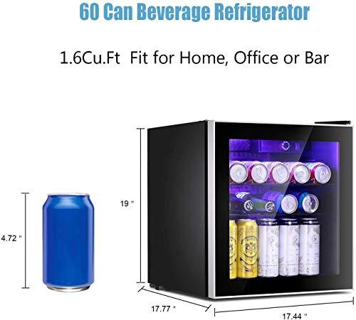 Antarctic Star Mini Fridge Cooler – 60 Can Beverage Refrigerator Glass Door for Beer Soda or Wine – Glass Door Small Drink Dispenser Machine Clear Front Removable for Home, Office or Bar, 16cuft