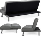 Yaheetech Convertible Sofa Bed Adjustable Couch Sleeper Modern Faux Leather Home Recliner Reversible Loveseat Folding Daybed Guest Bed, Removable Armrests, Cup Holders, 3 Angles, 772lb Capacity, Black