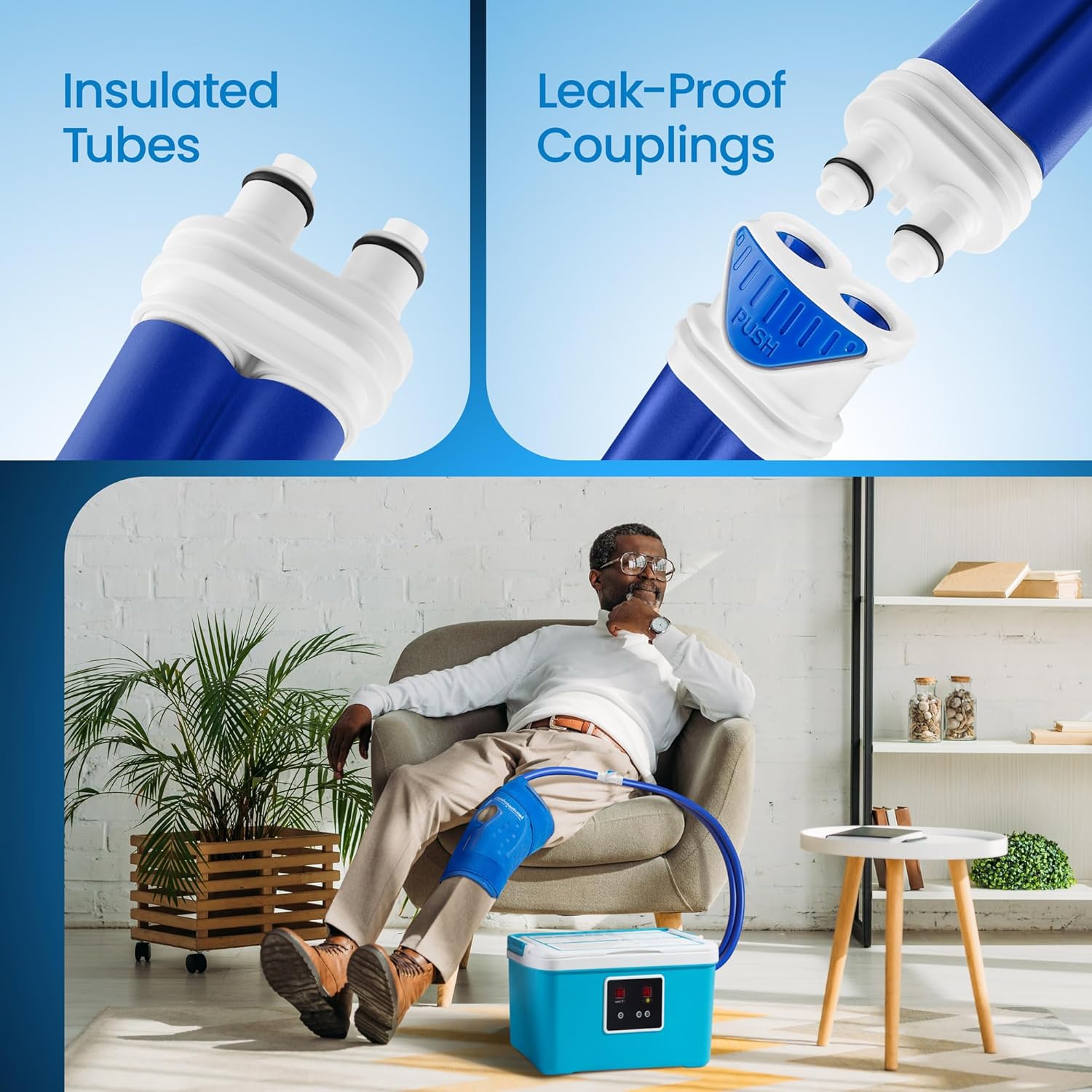 PhysioNatural Cold Therapy Machine - Wearable, Adjustable Knee Pad — Cooler Pump with Digital Timer