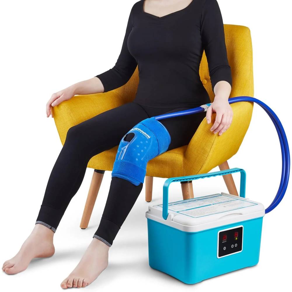 PhysioNatural Cold Therapy Machine - Wearable, Adjustable Knee Pad — Cooler Pump with Digital Timer