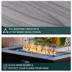 Walsunny 45′′ Steel Propane Fire Pit Table, 50,000 BTU, Rattan Design, 2-in-1 Patio Table with Lid, Lava Rock, and Glass Wind Guard