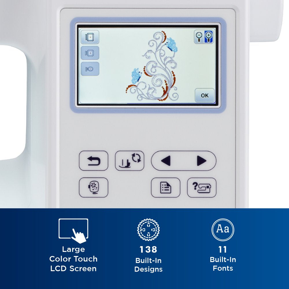 Brother PE800 Computerized Embroidery Machine, 5′′x7′�?Area, LCD Screen, 138 Designs, 11 Fonts, USB Port