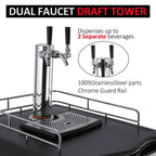 Beer Kegerator, Dual Tap Draft Beer Dispenser, Full Size Stainless Steel Keg Refrigerator With Drip Tray, CO2 Cylinder, 32°F- 50°F Temperature Control, 170L