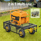 Steel Garden Cart, 2-in-1 1400 lbs Heavy Duty Utility Wagon, with Removable Mesh Sides to Convert into Flatbed, 240° U-Turn 13" Pneumatic Tires Garden Wagon for Farm Yard Lawn Garden Camping